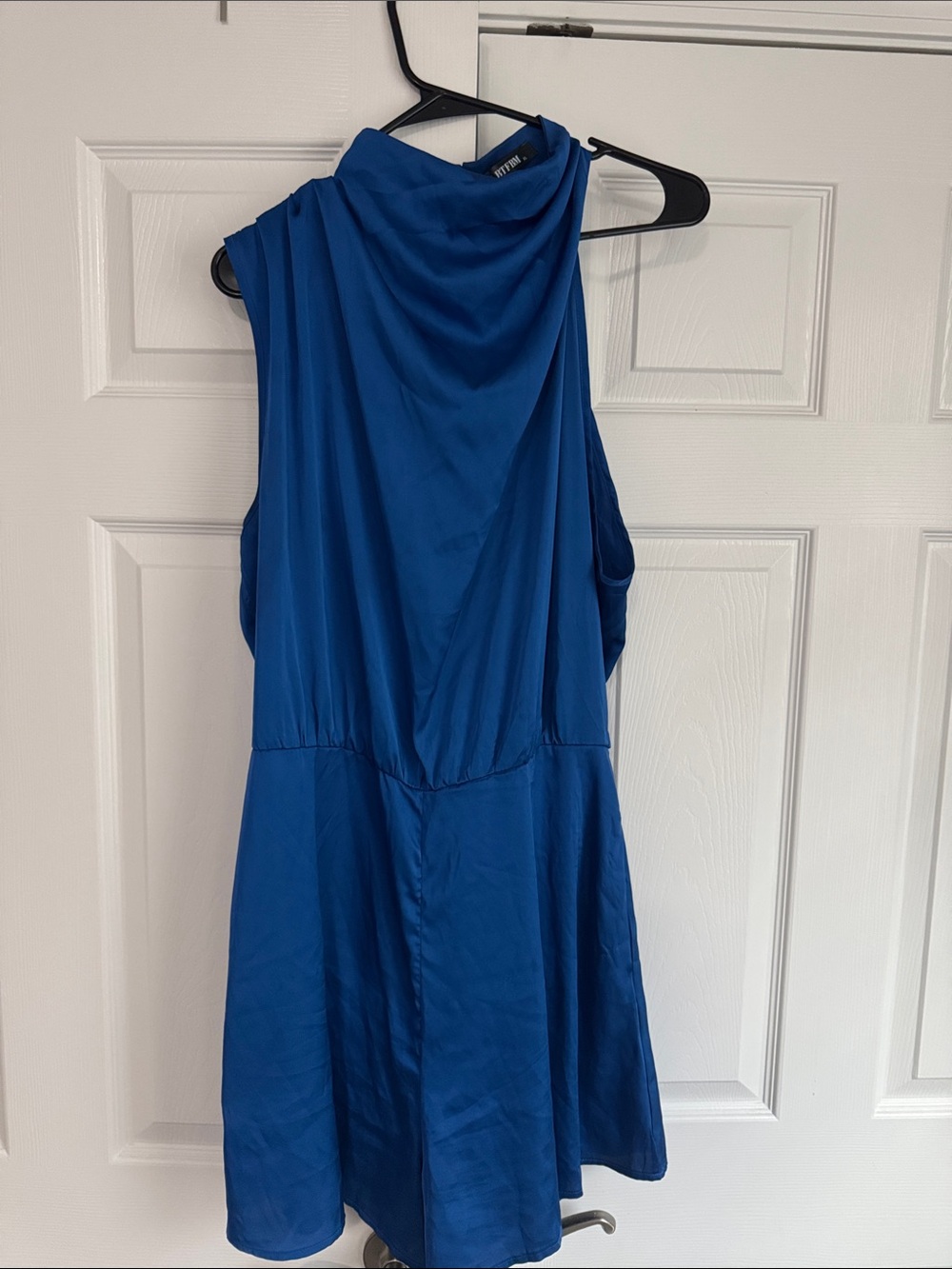Sleeveless Cowl-Neck Mini Dress in Royal Blue